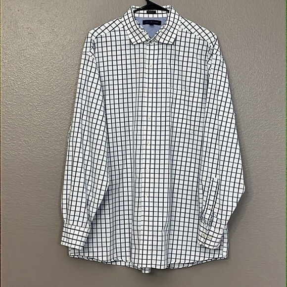 Tommy Hilfiger Regular Fit 17 34-35 Dress Shirt Checkered White Blue - Picture 3 of 9